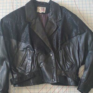 Suede & Leather Jacket Vintage G-III Women's Large Black Crop Double Breasted